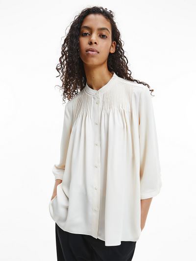 Calvin Klein Ruhák HU955283 | Calvin Klein Recycled Crepe Pintuck Női Blúz Fehér